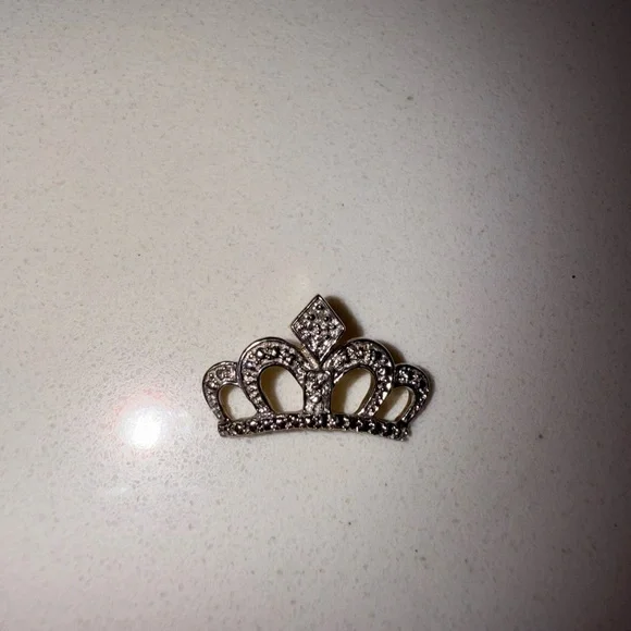 10K gold Rhodium Plated + 1 small diamond small crown necklace charm - Picture 6 of 9